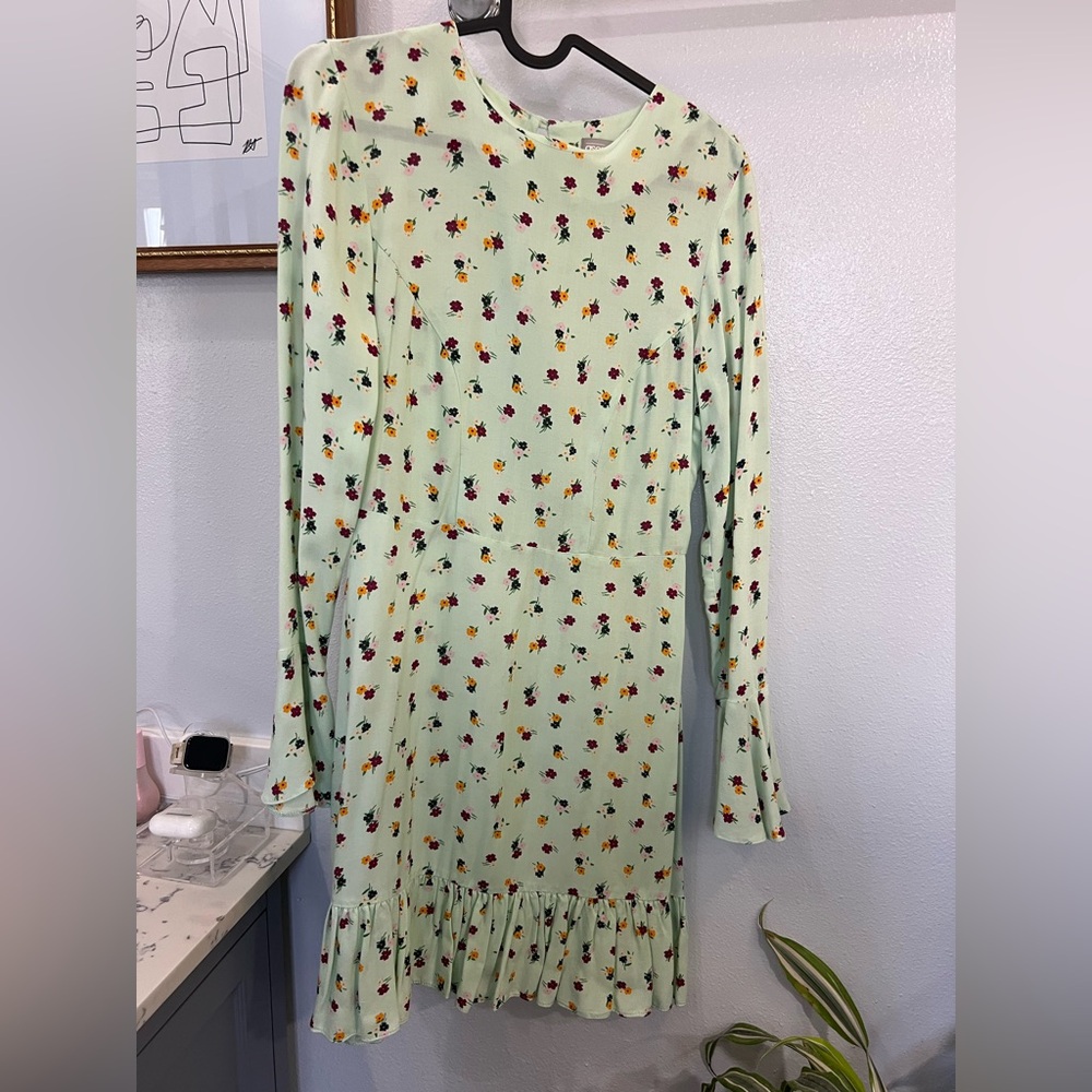 ASOS Mint Floral Long Sleeve Dress